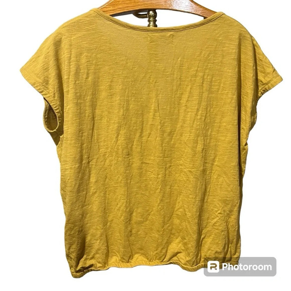 PrAna ~ Mustard Yellow Organic Cotton Blend Top with Tie and Pleating Stitching - Picture 2 of 9